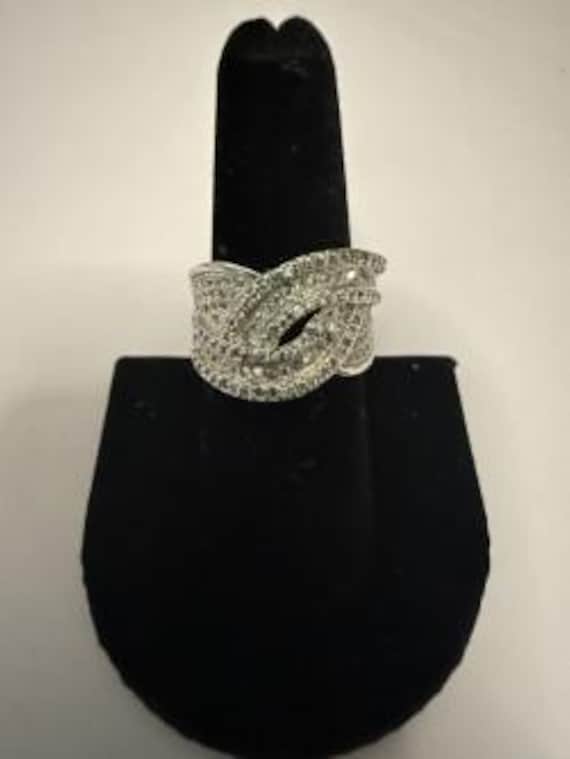 Crossover Statement Ring Silver Toned Marked JS -… - image 1