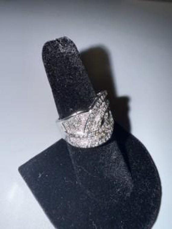 Crossover Statement Ring Silver Toned Marked JS -… - image 5