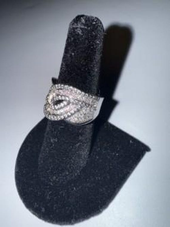 Crossover Statement Ring Silver Toned Marked JS -… - image 6