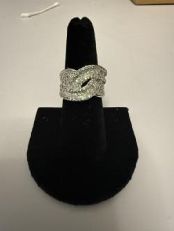 Crossover Statement Ring Silver Toned Marked JS -… - image 7
