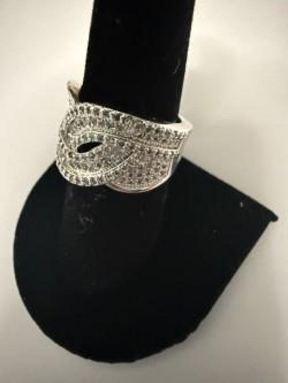 Crossover Statement Ring Silver Toned Marked JS -… - image 3