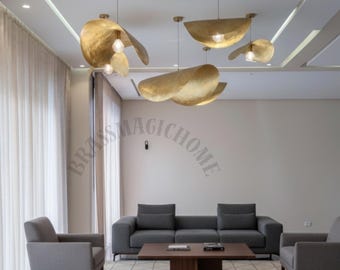 Amazing Moroccan Brass Pendant Light,Moroccan Hanging Lamp,Ceiling Light,Modern Lotus Pendant Light–Gold Leaf Hammered Brass Ceiling Fixture