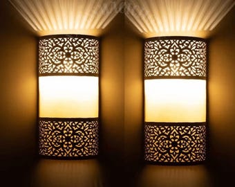2er-Set: Handgefertigte marokkanische Messingwandleuchten - Geometrische Ambient-Leuchten