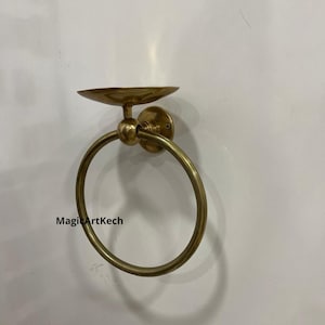 Portasciugamani in ottone non laccato e set di mensole rotonde – Organizer per asciugamani da bagno, set regalo per spa, accessori da bagno, porta rotolo di carta igienica