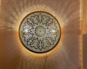 Moroccan Circle Wall Light, Our Handmade Moroccan Brass Wall Lamp is Ideal for Bedroom, Kitchen, Garden and Entryway