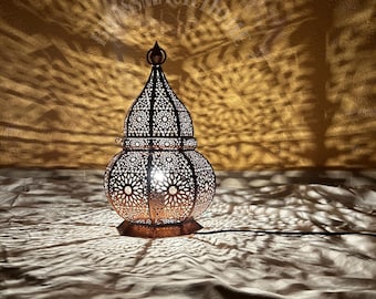 Handcrafted Brass Moroccan Table Lamp | Pierced Light, Boho Decor
