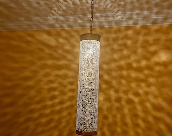 Handmade Moroccan Brass Pendant Lamp – Cylindrical Artisan Lighting