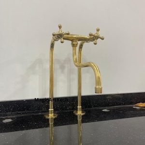 Unlacquered Brass Bridge Kitchen Faucet: Deck Mount Vanity Sink