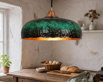 Patina green  hammered dome Pendant Light –  Dome Ceiling Fixture for Rustic Farmhouse Kitchen