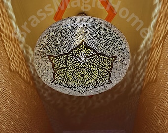 Engraved Moroccan Brass Pendant Light, Handmade Copper Lamp