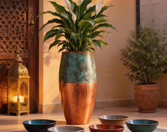 Vaso per piante grasse in rame martellato in stile marocchino, vaso rustico per piante da interno.