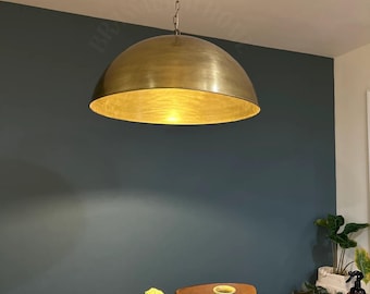 Hand-Hammered Brass Dome Pendant Light: Brushed Bronze with Gold Interior