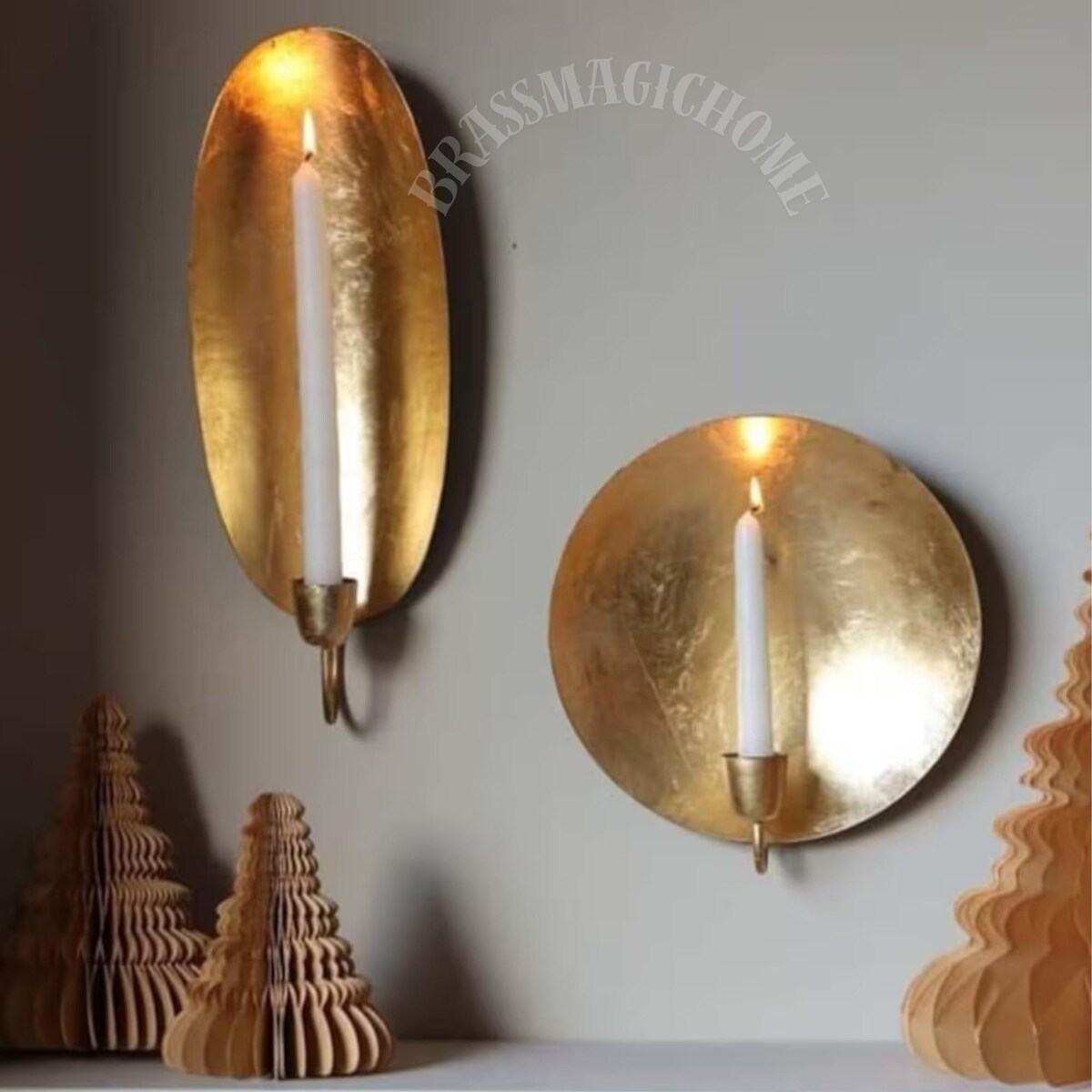 Set of 2 Round/Oval Gold Candlestick Holder Wall Sconce