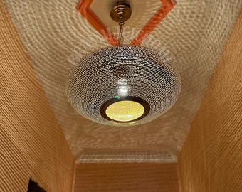 Handmade Moroccan Brass Pendant Light, Intricate Design
