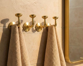 Antique Solid Brass Wall Hook | Double Coat & Towel Hook for Entryway Bathroom