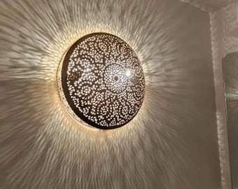 Handmade Moroccan Brass Wall Sconce, Geometric Art Light Decor