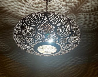 Handmade Moroccan Brass Pendant Light: Boho Dining Room Lighting