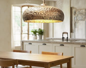 Hammered Brass Pendant Light – Patina gold Dome Ceiling Fixture for Rustic Farmhouse Kitchen