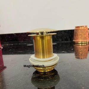 Unlacquered Brass Bathroom Sink Drain With Overflow, Basin Sink Stopper, Pop up Drain