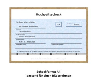 Scheck - Geschenk Hochzeit - Gutschein Hochzeit - Scheckvorlage - Druckbarer Scheck - Bankschenk - Gutschein - personalisierbar