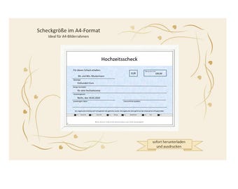 Chèque - Cadeau de mariage - Chèque de mariage - Modèle de chèque - Chèque imprimable - Cadeau bancaire - Chèque - Personnalisable