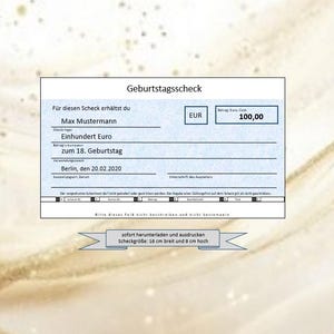 Gutschein Geburtstag - personalisierter Gutschein - Geburtstagsscheck - Scheckvorlage - Druckbarer Scheck - Bankscheck