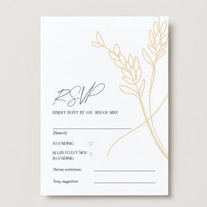 Cartão RSVP Floral Dourado Elegante – Atemporal e Luxuoso