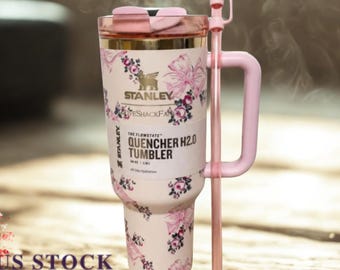 Stanley Ribbon Rose 40oz Tumbler | Floral Pink Insulated Travel Cup