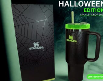 Stanley Halloween Edition 40oz Tumbler | Black Spiderweb Quencher, Neon Green Lid