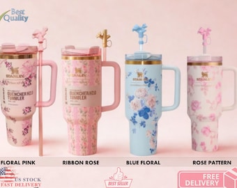 Stanley x LoveShackFancy Quencher H2.0 Tumbler 40oz | Floral Pink, Ribbon Rose