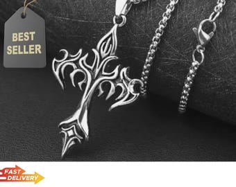 Hip Hop Flame Cross Necklace | Stainless Steel Pendant | Minimalist Unisex Jewelry