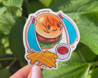 Pegatina de vinilo de comida de hamburguesa inspirada en Vocaloid Miku