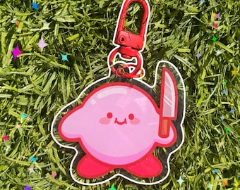 Kirby inspired glitter acrylic keyring