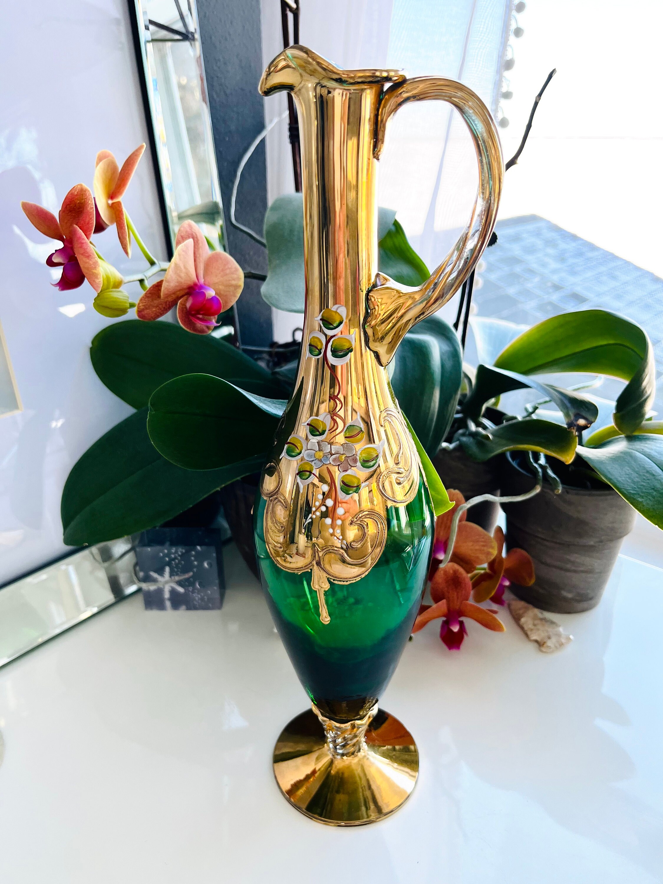 Water Pitcher w 24K Gold Design - World Art Glass - Murano Glass