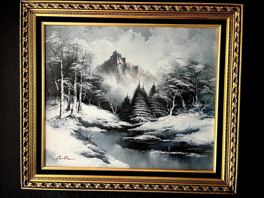 Vintage | Framed Oil Painting | Original Art | Wintry Mountain ...