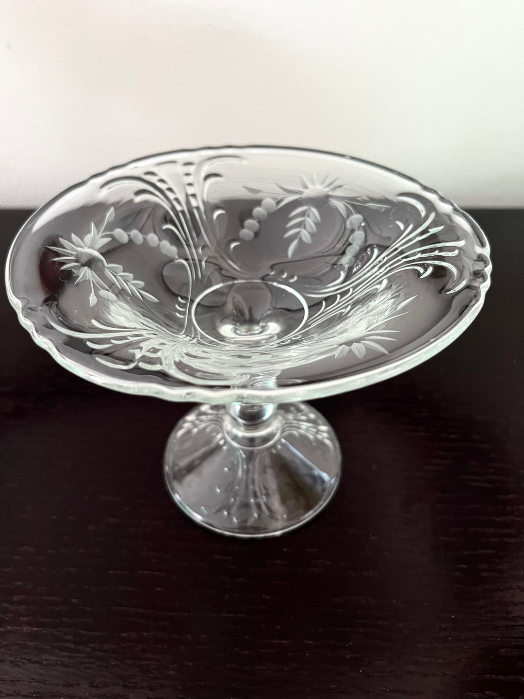 Antique Crystal Etched Compote Pedestal Serving Dish - Etsy