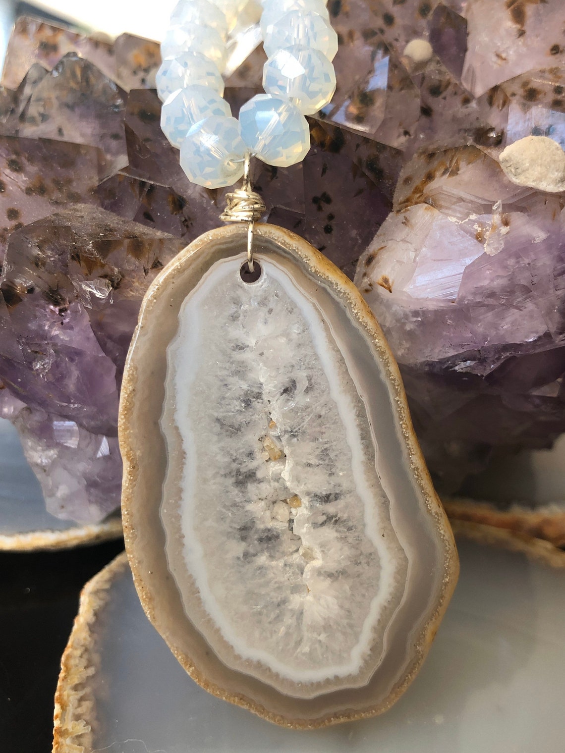 Krystallos Agate Druzy Polish Crystal Winter White Etsy