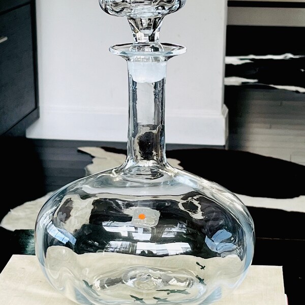 Vintage | Blenko Decanter #873 | Clear Blown Glass Decanter + Crystal Stopper | MCM | Bar Cart Decor | Art Glass | Collectible Glass