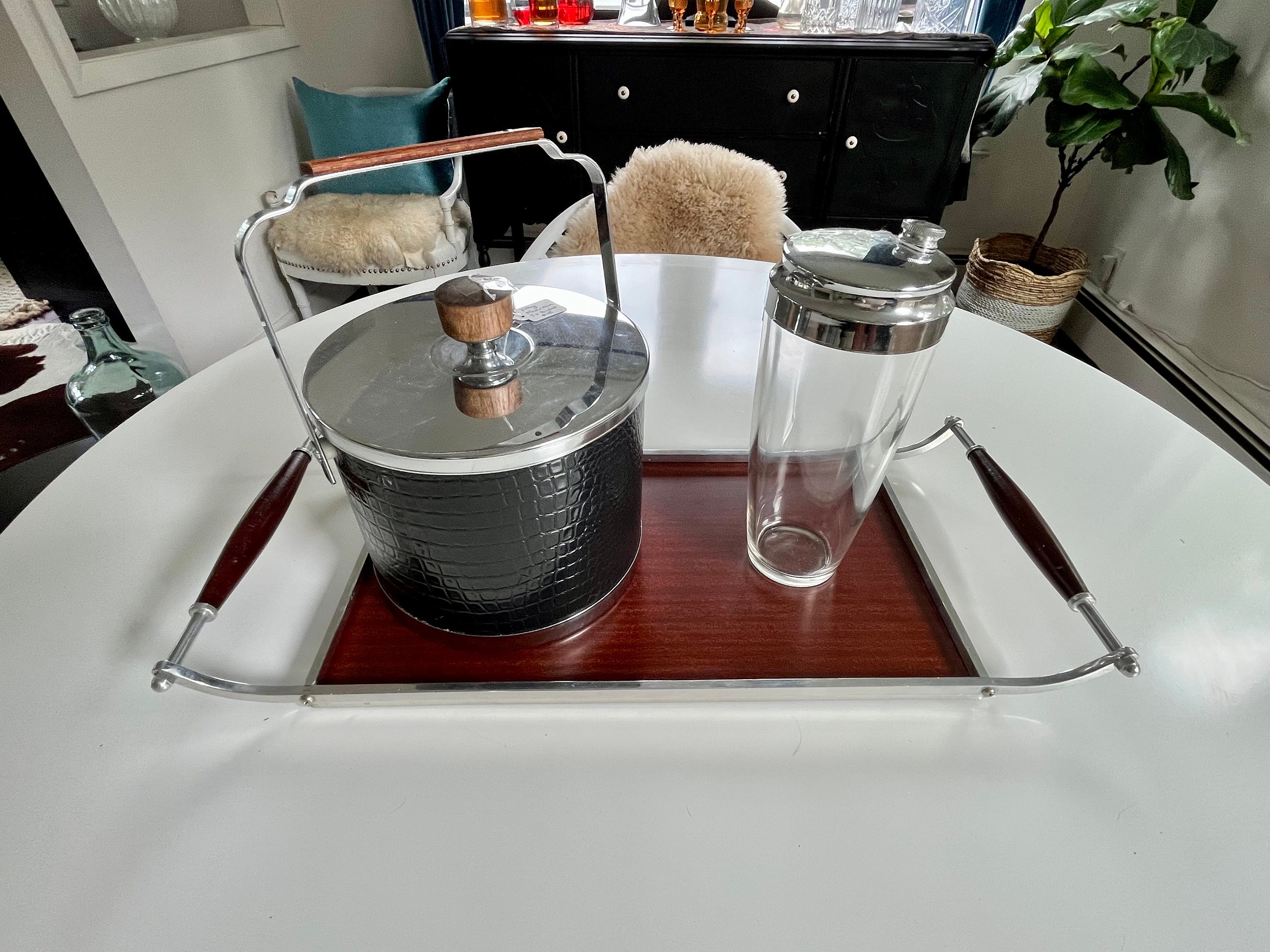 Vintage Bed Tray Serving Tray Cocktail Tray MCM Wood and Chrome Bar ...