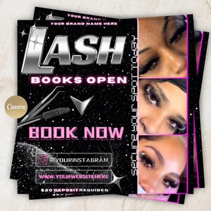 Editable Lash bookings flyer, Lashes, New appointments, book now flyer, bookings flyer, Canva template