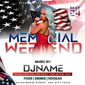 Memorial Day Party Flyer, Memorial Day Weekend Club Flyer, Club Party Flyer, Summer Party Flyer, Adult Nightclub Event Flyer, DIY Canva