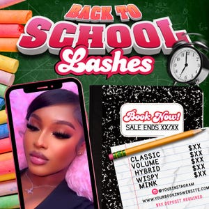 Editable Animated Back to School Lash Sale, Lash deals, Lash extensions sale, Eyelash extensions, classic set, mega volume set, lash sales