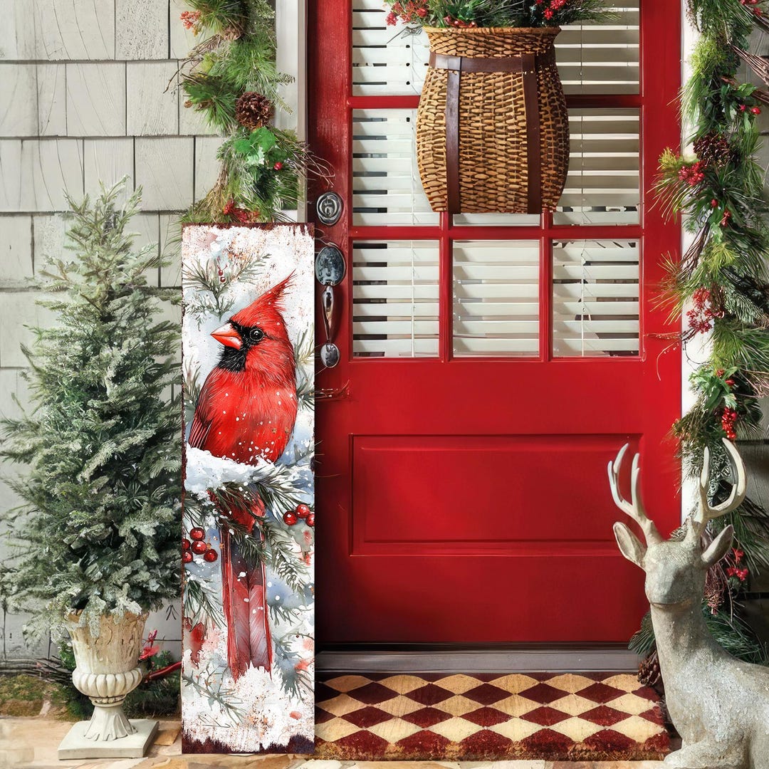 Red Cardinal Christmas Porch Sign: Vintage Farmhouse Welcome Decor - Etsy, image size:1080x1080