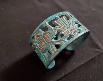 Vintage Copper patina elephant cuff bracelet Boho