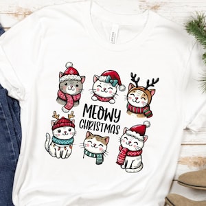 Meowy Christmas Shirt, Cat Christmas Sweatshirt, Cat Lover Xmas T-Shirt, Christmas Cat Mom Sweater, Christmas Cat Shirt,Happy Cat Year Shirt