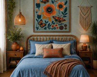 Vintage Blue Moth Floral Digital Download