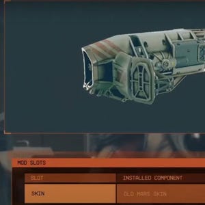 May include: A close-up of a gray and brown weapon with a striped design. The weapon is called "Cutter" and has a fire rate of 76.9, an accuracy of 76.7%, and a range of 3.0. The weapon has a mass of 4.80, a value of 475, and 8 mods. The weapon has a skin called "Old Maas Skin".