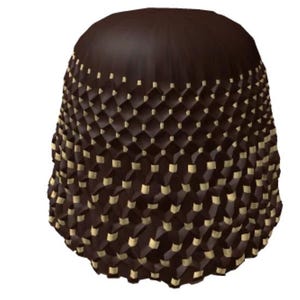 Könnte beinhalten: Ein brauner und beiger Lampenschirm aus Stoff mit geometrischem Muster.