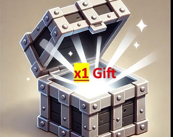 May include: A silver metal treasure chest with a hinged lid is open, revealing a bright white light and the text "x1 Gift".