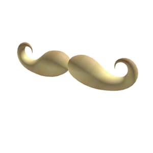 Könnte beinhalten: Ein hellbrauner Schnurrbart im Cartoon-Stil mit gekräuselten Enden. Der Schnurrbart hat eine glatte, geschwungene Form und ist vor einem weißen Hintergrund platziert. Die Enden des Schnurrbarts sind in einem dunkleren Braunton gehalten.
